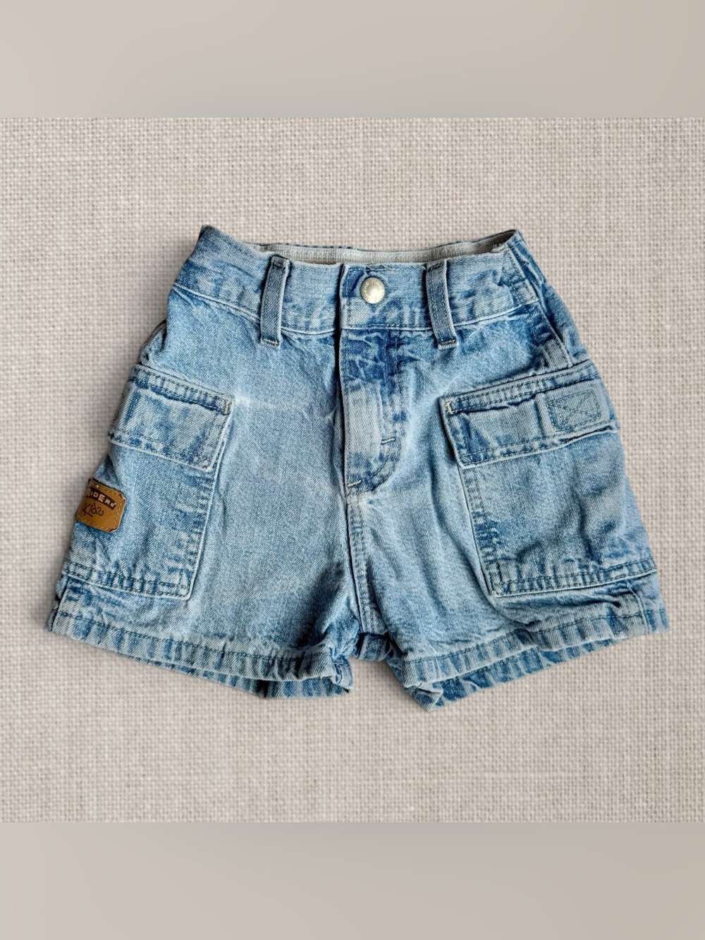 Vintage 80s Riders Kids Lee Denim Cargo Shorts Boys Size 4 Light Wash Utility